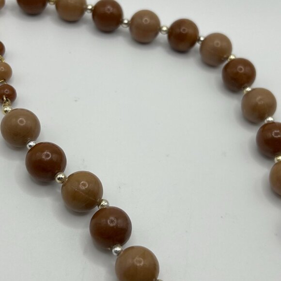 Vintage stamped brown tone bead necklace - Picture 6 of 10